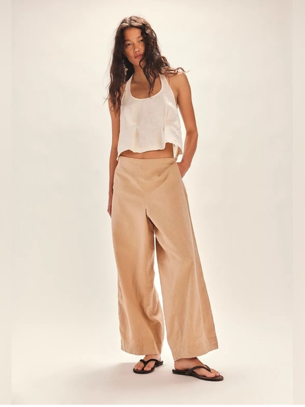 Free People Free-est Demi Cotton Linen Pant Light Orange Size L